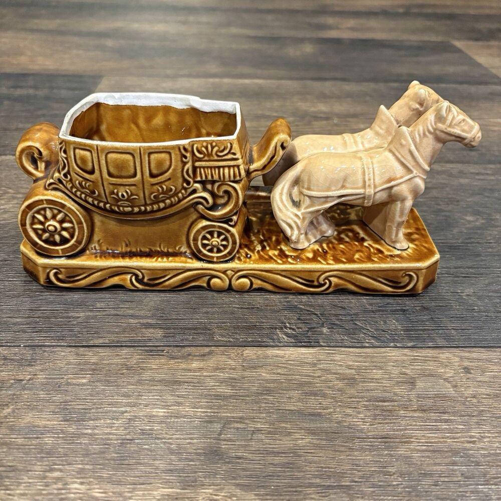 Vintage L & R Horse Carriage Planter Ceramic Decor Mid Century Germany